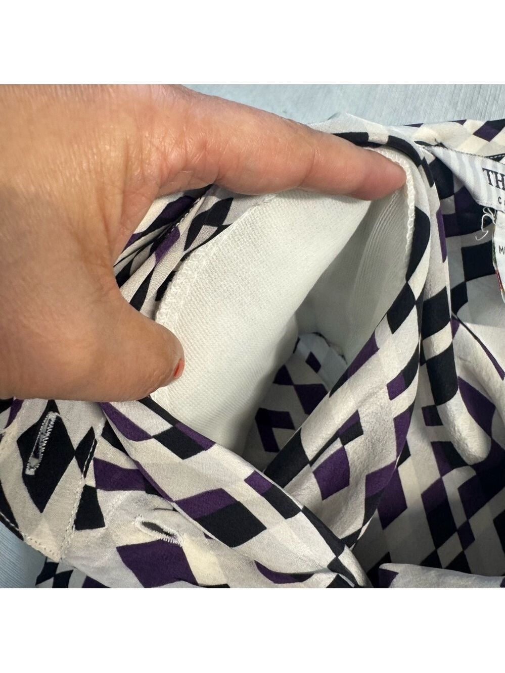 Vintage Silk Purple and White Geometric Women's Button Down Shirt Small - Picture 5 of 9